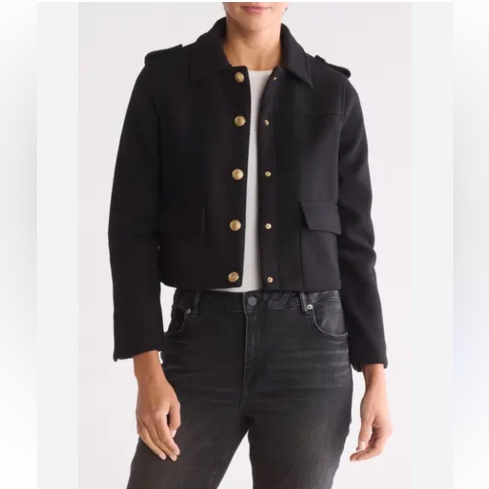 Edit by Jason Wu Navy Crop Military Style Jacket w Buttons & Epaulets Size 8 NWT